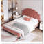 Lit plateforme tapissier avec tête de lit en velours à motif floral-636755634-636755635
