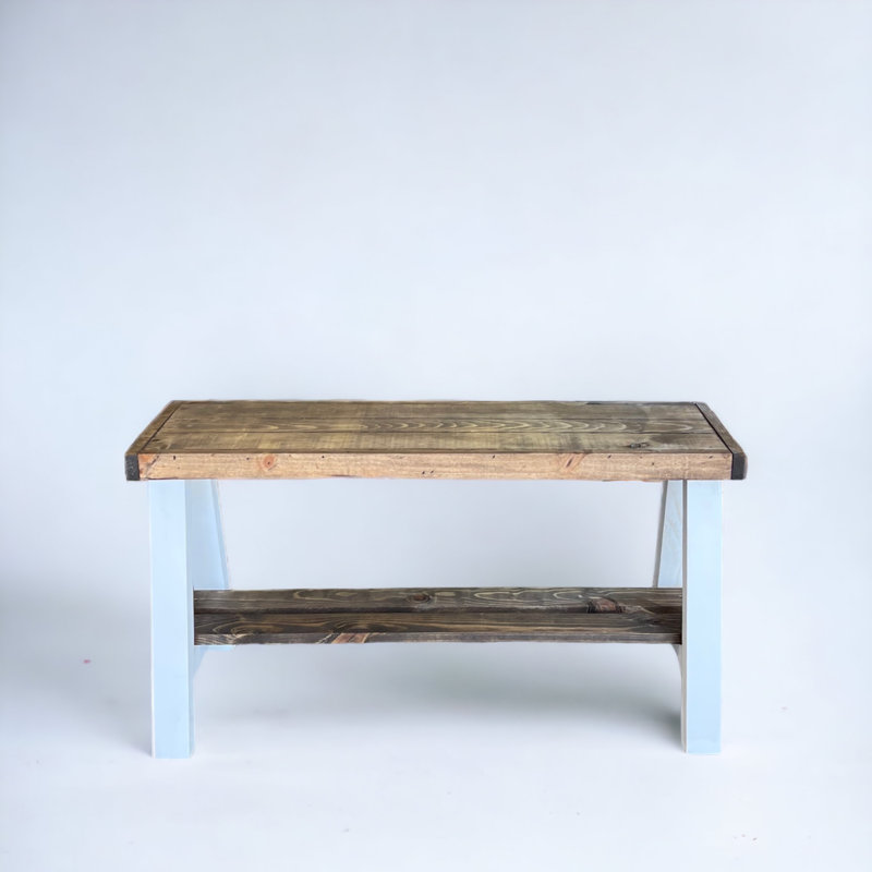 Minoo Solid Wood Storage Bench, Dark Brown/White