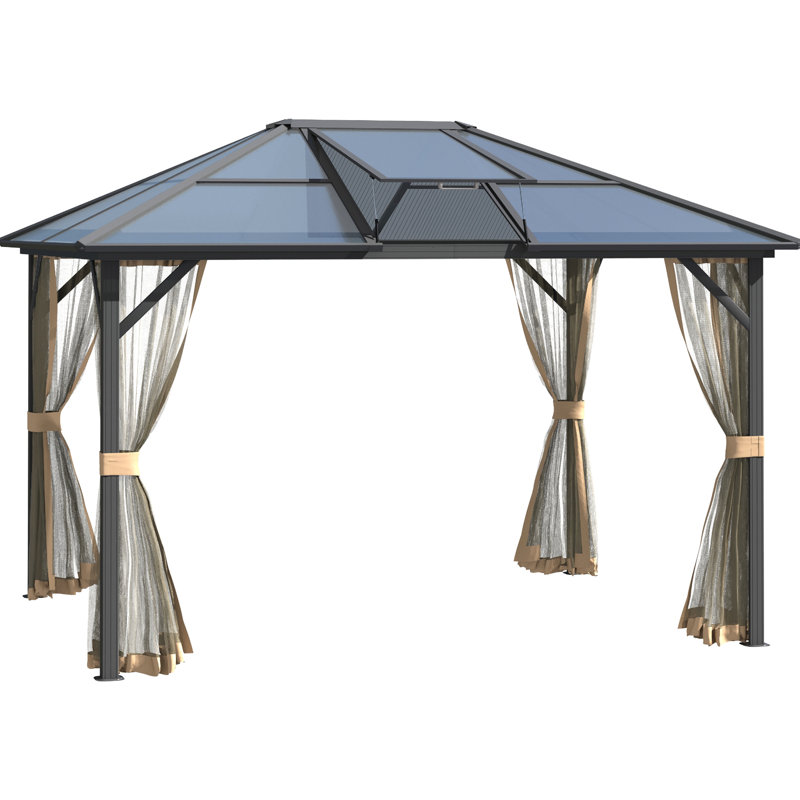 Pavillon de jardin 10 'x 12' avec toit en polycarbonate ventilé et construction en métal pour la cour arrière et cadre en aluminium, 10 x 12, parties de terrasse