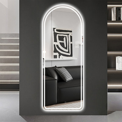 Miroir pleine longueur 65 po x 21 po à DEL arqué, à intensité variable, haute définition et antidéflagrant