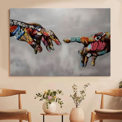 1Pc Framed Canvas Poster Print The Hand of Genesis, Graffiti Art, Street Fashion Style Wall Art Wall Pediments, Wall Decor, Perfect for Room Decor Liv