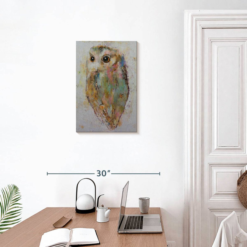 Hibou Brampt pastel abstrait, H 24 po x l 16 po