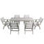 Table de salle à manger texturée en bois gris, 68,9 pouces de long, matériau des hanches, style minimaliste, trou de parasol, hanches intérieures et extérieures, esthétique, utilisation