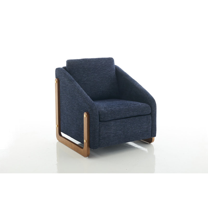 Fauteuil ergonomique en chenille bleue avec structure en bois pour le salon et la chambre à coucher Chenille bleue, côté