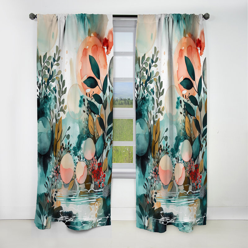 Rideaux occultant vert et orange Reflections Of A Free Mind II - Boho Feather, L 52 po x L 90 po