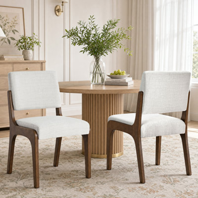  Chaises de salle à manger de style Mid-Century avec revêtement en chenille et structure en bois massif, ensemble de 2