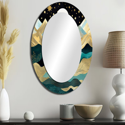Mountain Nature's Roar I - Grand miroir mural ovale sur métal