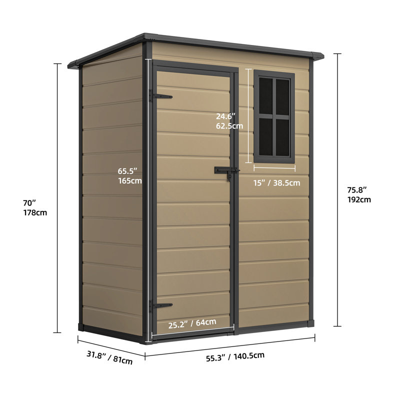 5x3 FT Outdoor Storage Shed with Reinforced Floor, Brown