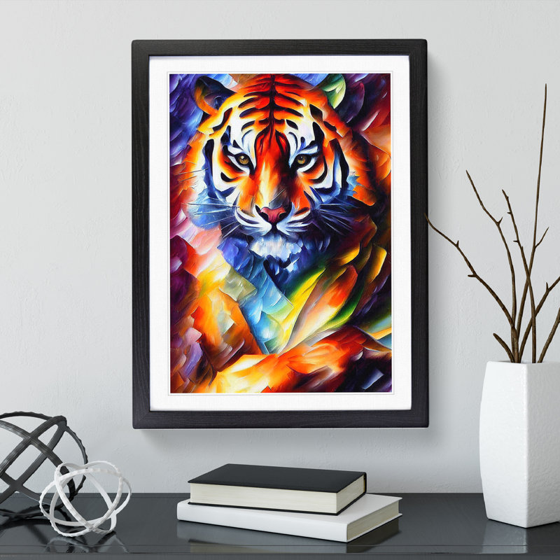 Tiger Portrait No.5 - Print, White, 66cm H x 48cm W, Black Picture Frame