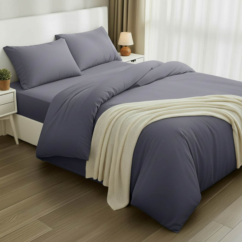 Polyester No Pattern Duvet Cover with Pillowcases, Grey