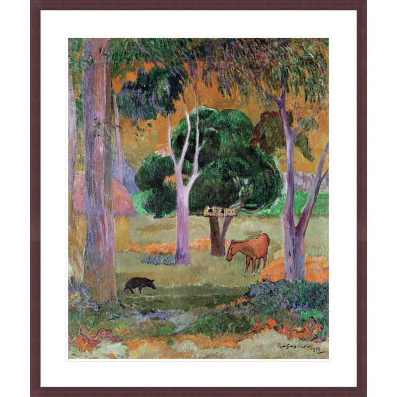«Dominicain paysage ou paysage avec un cochon et un cheval» par Paul Gauguin - Estampe numérique encadrée
