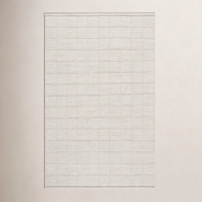 Beige Hand-Woven Geometric Wool Rug