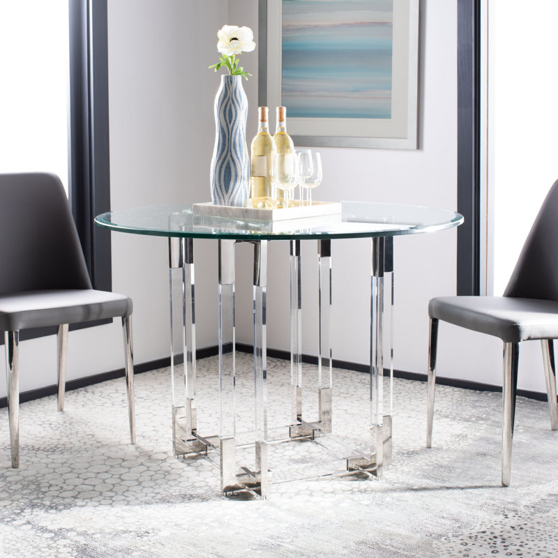 Round Glass Dining Table, Silver, 30" H x 54" L x 54" W