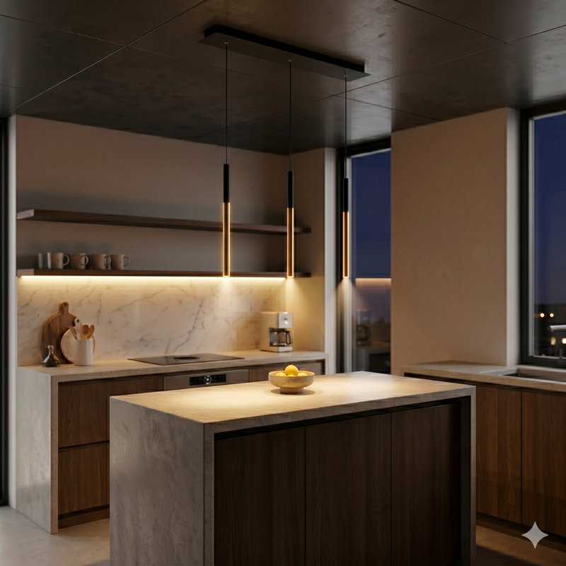 Luminaire suspendu linéaire à 3 lumières pour îlot de cuisine Baileyton, Dessus noir et laiton brossé