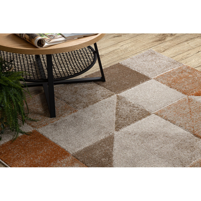 Cayrn Rectangle Geometric Area Rug, Beige/Orange, Rectangle 80 cm x 150 cm
