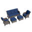 Ensemble de conversation modulaire d'extérieur brun 5 pièces avec coussins bleus et repose-pieds-26312685