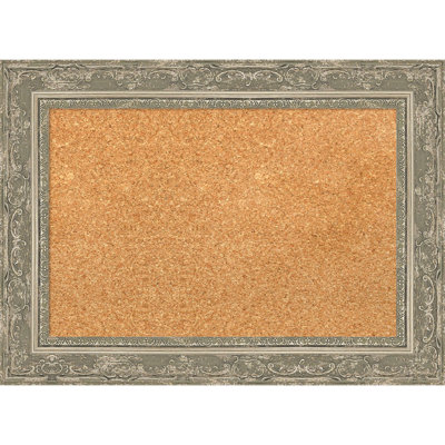 Filigree Silver Framed Corkboard, Natural Cork Bulletin Board, Organization Board, Pin Board