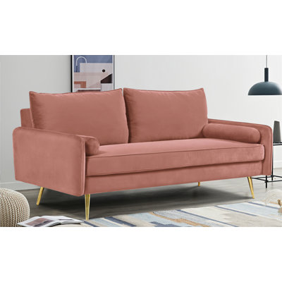 Mid-Century Velvet Sofa,Nailhead Upholstered Couch with Golden Metal Legs,Modern Large Sofa for Living Room