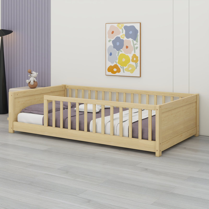 Lit de plancher avec clôture et garde-corps, Naturel