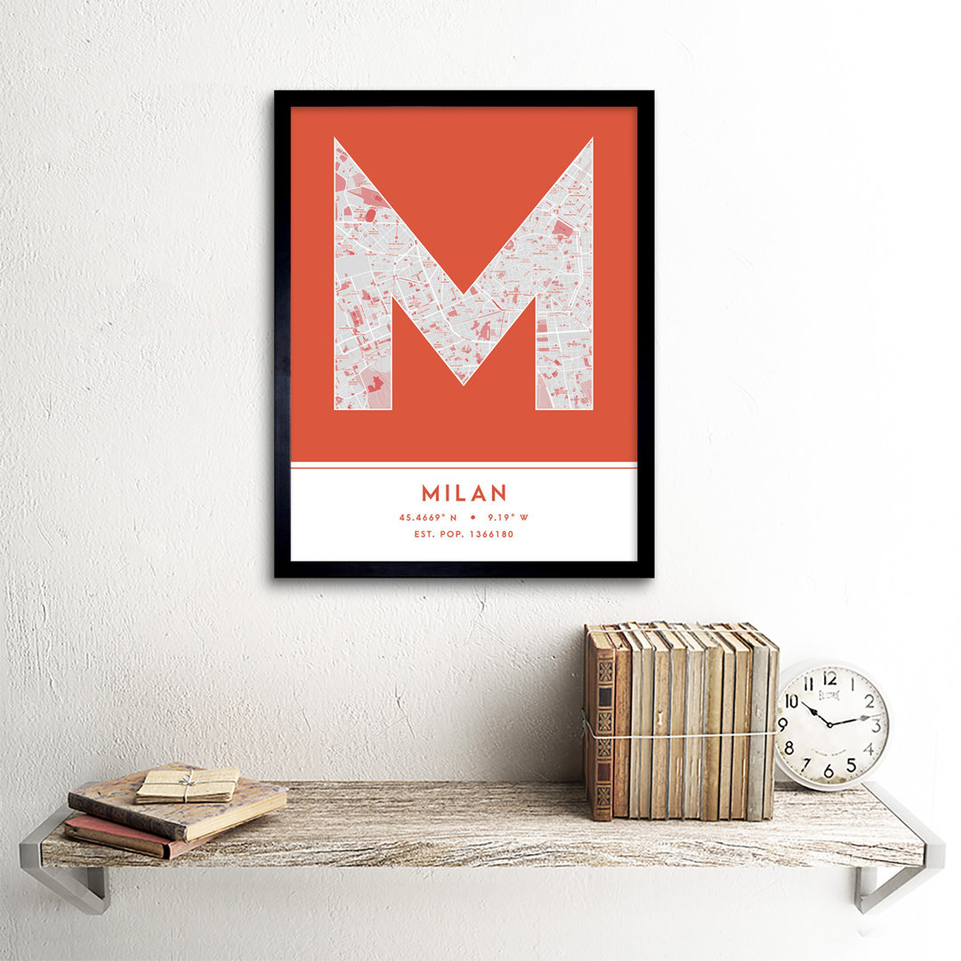Milan City Map Milan Italy City Map Orange - Single Picture Frame Typography