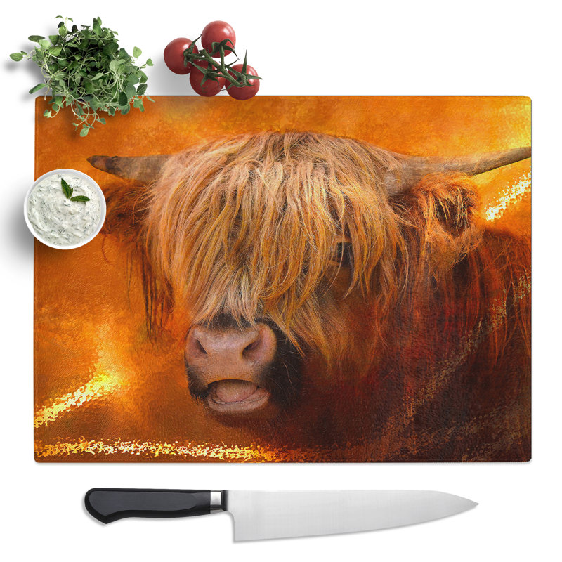 Highland Cow Design  Glass Chopping Board