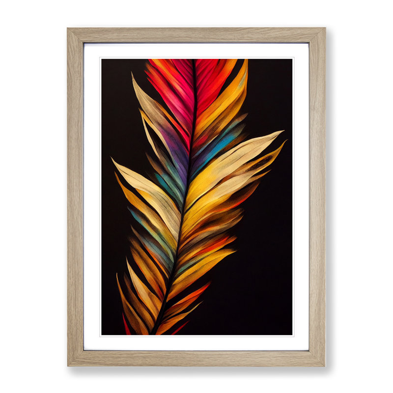 Colourful Feather No.2 - Single Picture Frame Painting, 64cm H x 46cm W x 2cm D, Oak