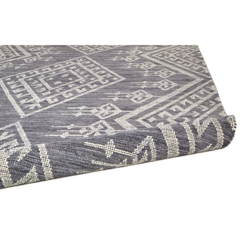 Tapis gris en laine et coton tissé à la main Adhil, Rectangle 9 pi x 12 pi
