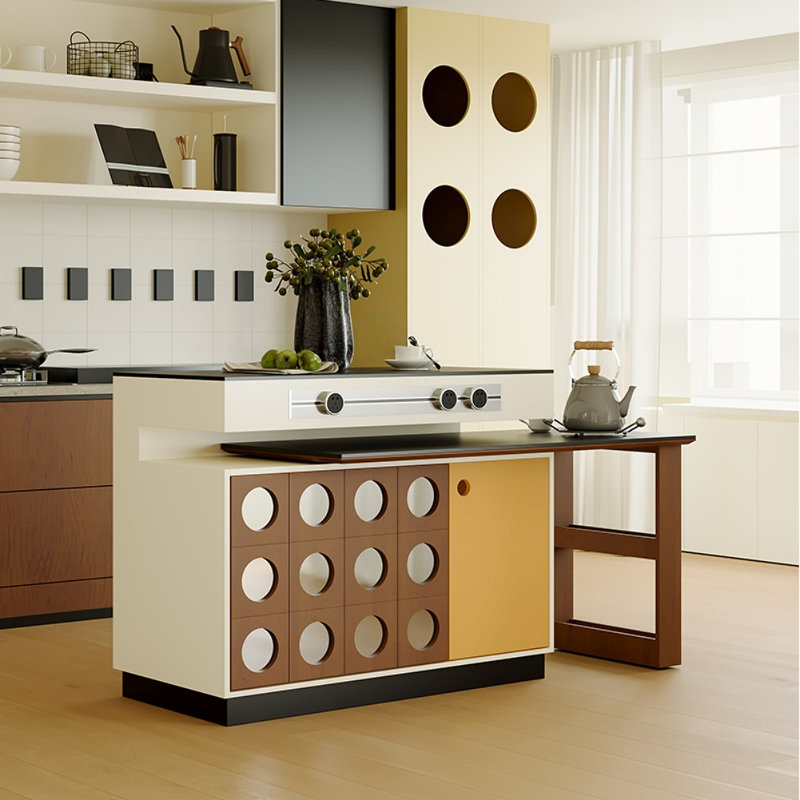 Table de salle à manger French Minimalist Design, Blanc cassé / blanc, Brun/jaune