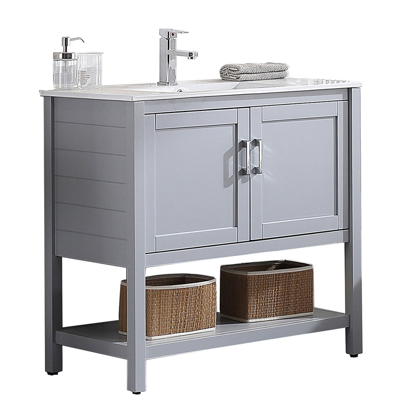 Meuble-lavabo simple 36 po avec lavabo, Gris métallique