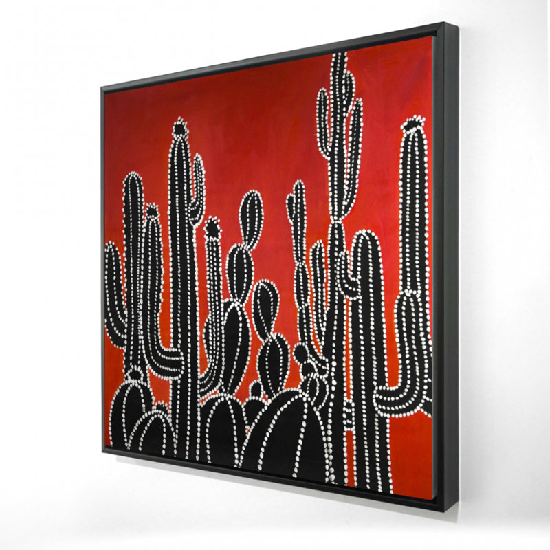 Grand cactus noir - Toile encadrée rétro pour la décoration intérieure