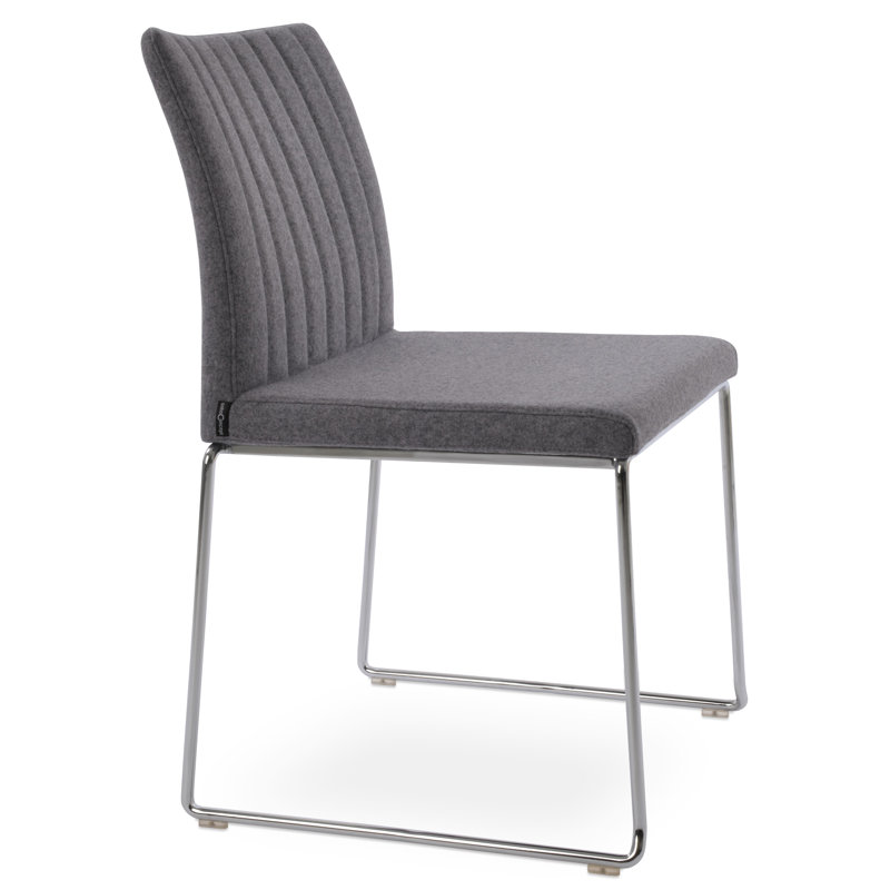 Chaise de salle à manger Zeyno, Laine argentée, Chrome