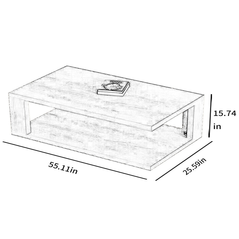 Table basse avec surface en grain de bois naturel épais, H 15,74 po x L 55,11 po x l 25,59 po, Brun