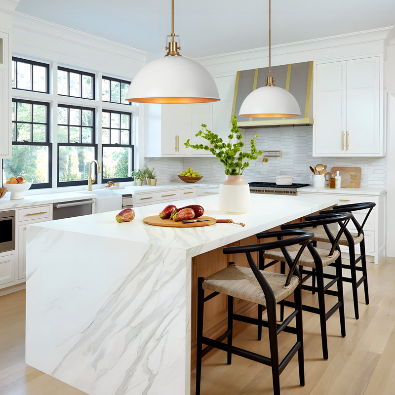 Lysander 1 - Light 17.7" Single Dome Kitchen Island Pendant Light, 56.7" H x 17.7" W x 17.7" D, White