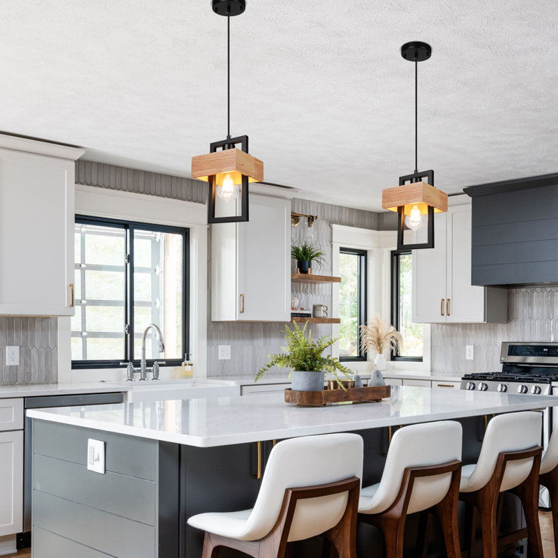 Luminaire suspendu moderne à 1 lumière Farmhouse Luminaires de cuisine moderne en bois pour îlot de cuisine