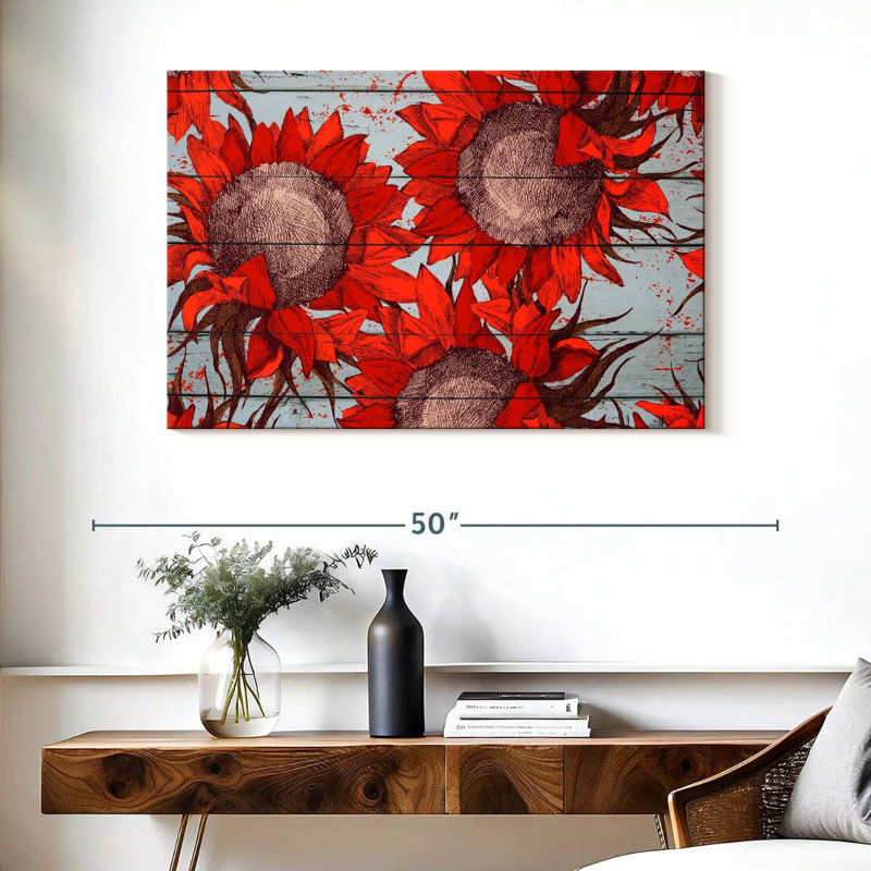 Harnek Red Sunflowers, 26" H x 39" W