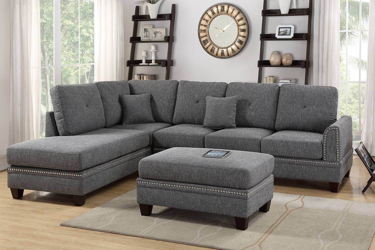 Hokku Designs Adlen 2 Pieces Sectional Sofa Set In Ash Black Cotton