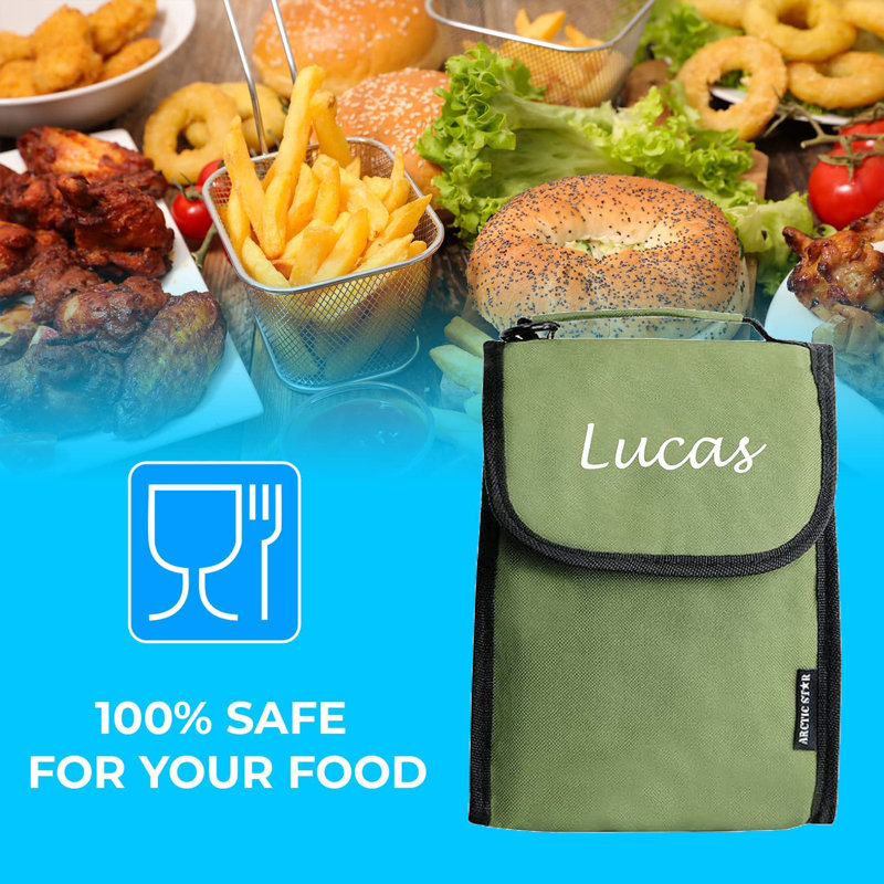 Sac à lunch personnalisé pour enfants - Boîte à lunch pour filles et garçons - Sacs isothermes réutilisables - Boîte-repas en polyester robuste pour enfant avec nom personnalisé - Idéal pour les pique-niques scolaires et les voyages