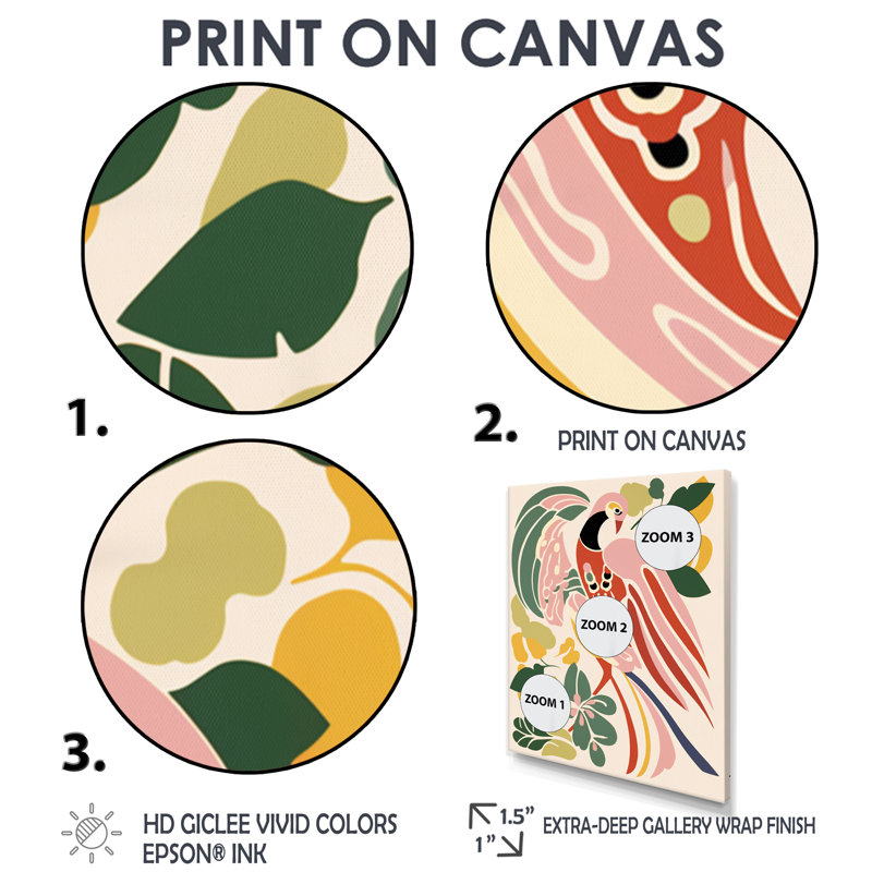 Illustration de paon rose - impression d'art mural paon, Toile avec cadre flottant or, H 40 po x l 30 po x P 1,5 po