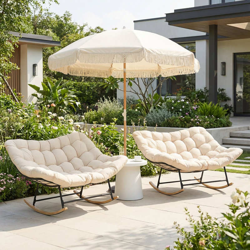 Ensemble de chaises berçantes surdimensionnées 2 pièces avec coussins épais de 6 po Papasan - Chaises longues d'intérieur et d'extérieur