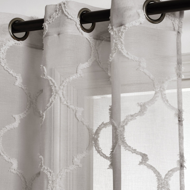 Avon Trellis Sheer Sheer Curtain Pair, Gray, 38" W x 84" H
