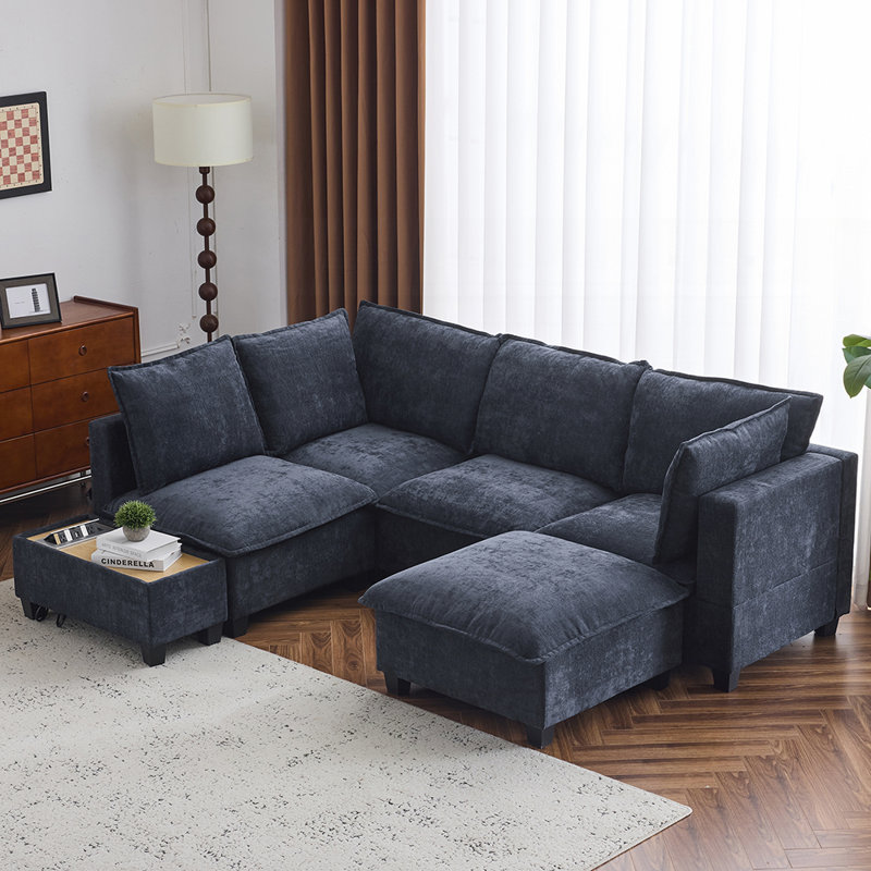 Canapé modulaire en forme de U ou en L avec table basse polyvalente et charge cachée, pour une vie moderne et une grande flexibilité.