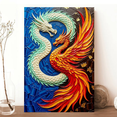 Canvas Wall Art Dragon Phoenix Art, Yin Yang Print, Feng Shui Decor-1 Vintage Poster Print Home Decor