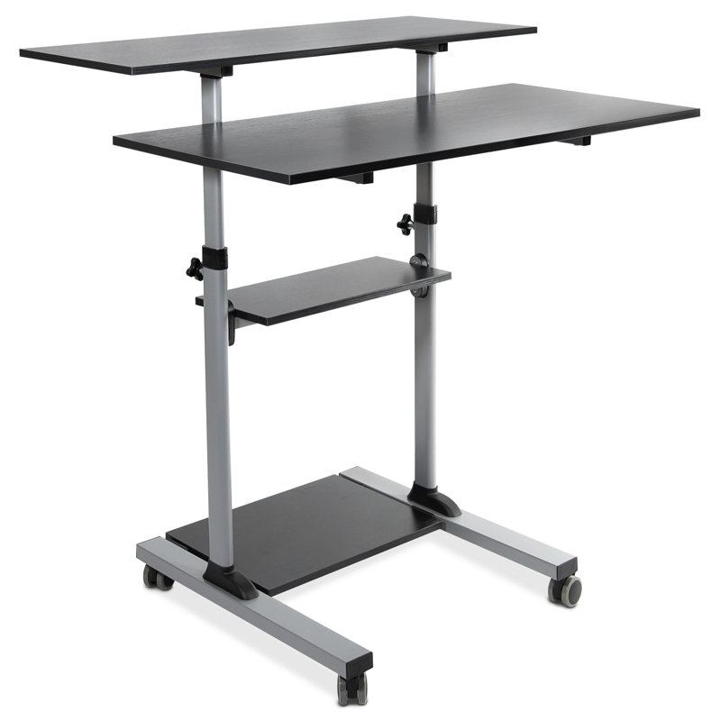 Adjustable Metal Base Standing Desk Converter, Black/Silver