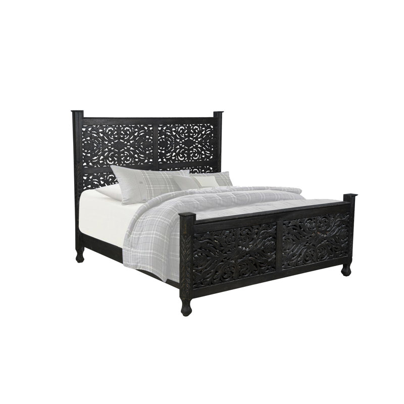 Harleen Solid Wood Standard Bed, King, Black