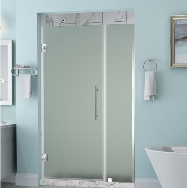 Belmore 38 x 72 Hinged Frameless Shower Door, Stainless Steel, Frosted