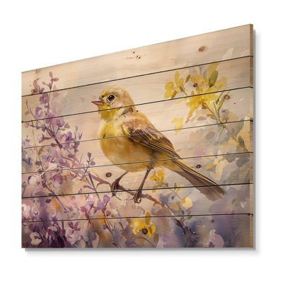 Oiseau chanteur dans le jardin de lavande I - Art mural en bois oiseau - sur bois de pin naturel