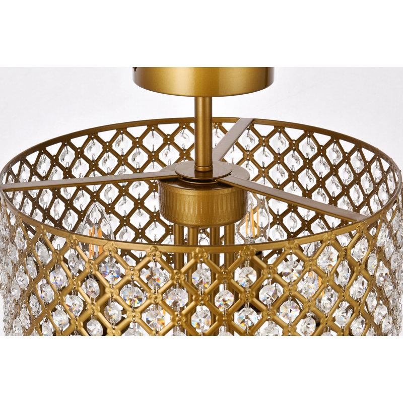 Dusin Semi Flush Mount, Brass, Brass/Clear, 19" H x 14" W x 14" D