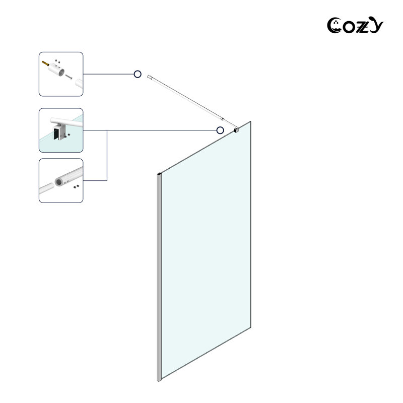 40"W x 76"H Fully Frameless Single Fixed Shower Panel