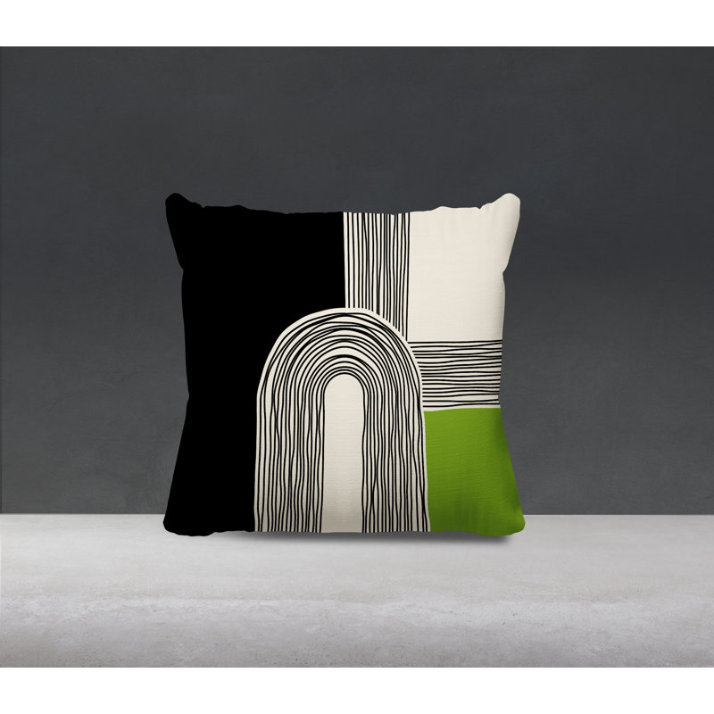Coussin décoratif réversible intérieur / extérieur Cassie, H 19 po x l 19 po, Chartreuse / crème / noir