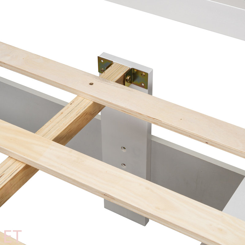 Lit double avec tête de lit bibliothèque, tiroirs de rangement sous le lit et étui de rangement, Blanc